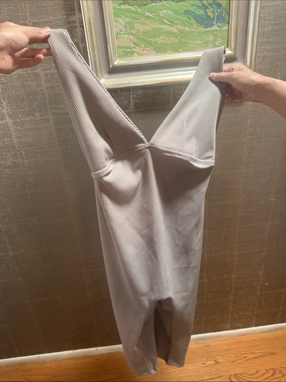 Seamless V-Neck Sculpting Bodysuit in Light Taupe